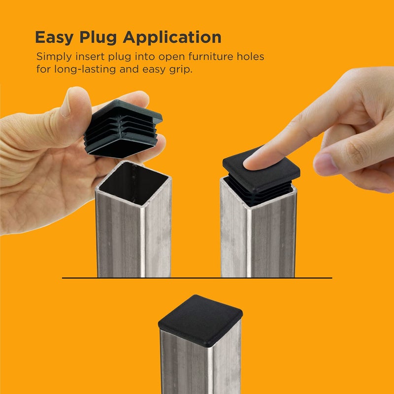 Prescott Plastics 1" (25.4 mm) Outer Perimeter Ribbed Plastic Hole Plugs, Square Black Metal Tubing End Caps, Strong Furniture Leg Inserts, Impact & Weather Resistant, Made in the USA - 20 Pack - Image 4